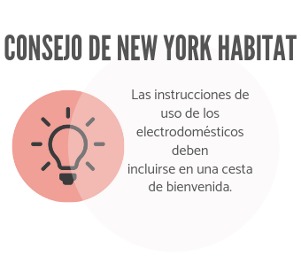La infografía de New York Habitat aconseja a los propietarios que incluyan las instrucciones de los electrodomésticos en su cesta de bienvenida.